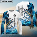 BlueJose Customize Name Marlin Fishing Water & White 3D Shirts