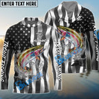 BlueJose Trout Fishing Black American Flag Sport Custom Name & Team Name 3D Shirts