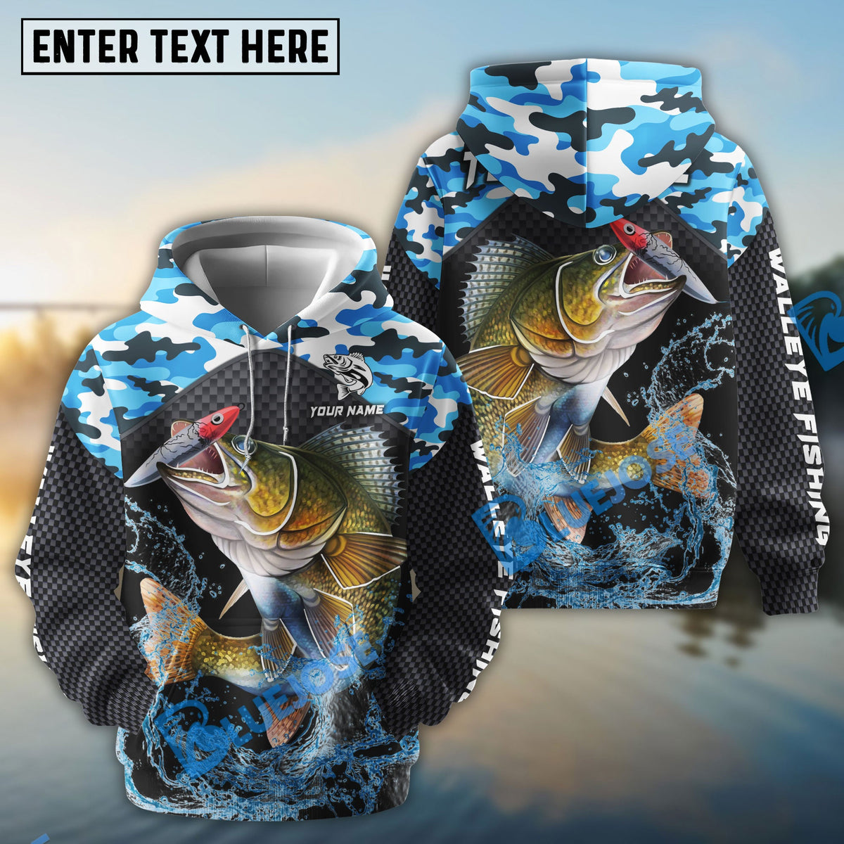 BlueJose Walleye Fishing Blue Camo Sport Custom Name Windbreaker Jacket