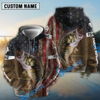 BlueJose Personalized Largemouth Bass American Flag Fishing 3D Shirts