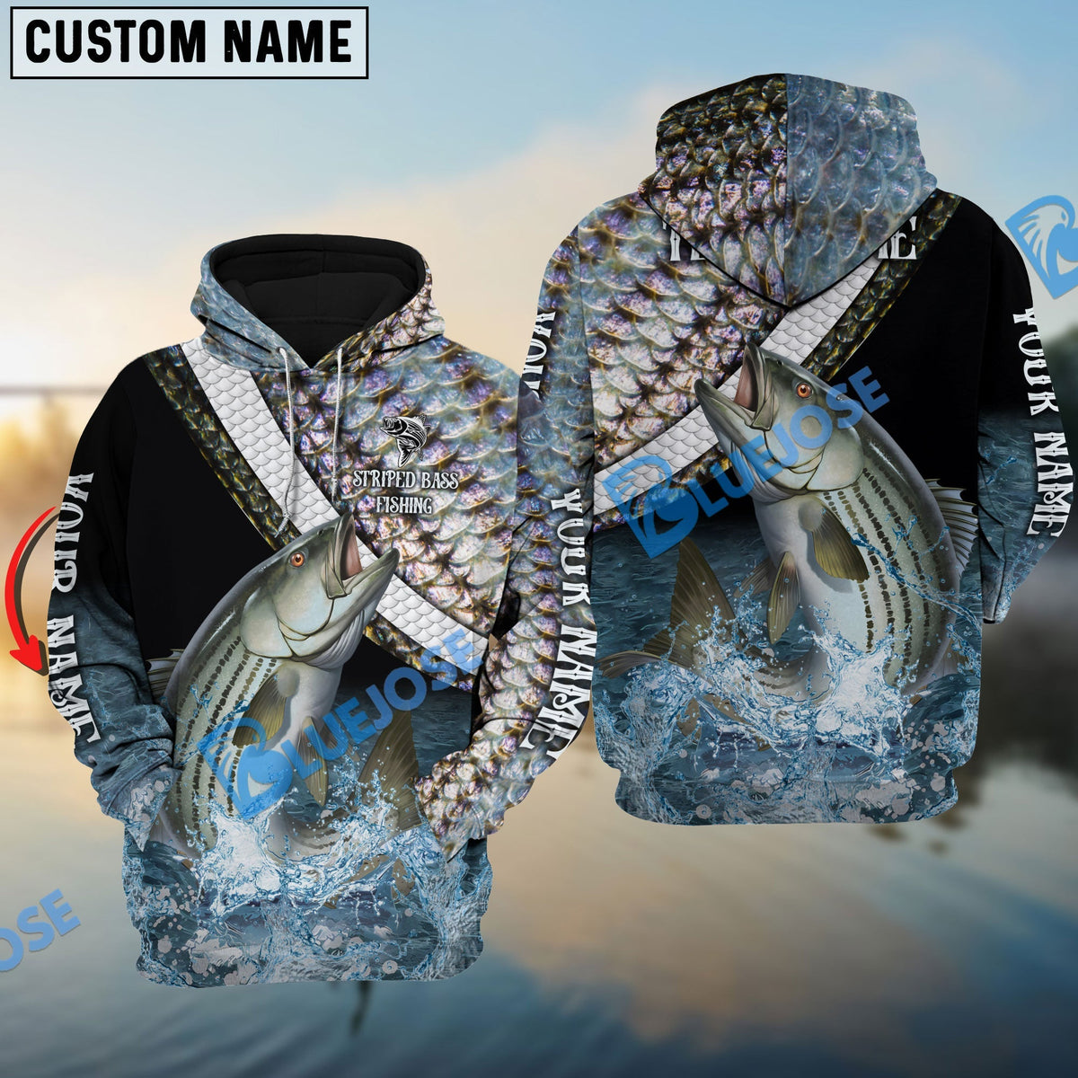 BlueJose Striped Bass Fishing Skin Water Custom Name & Team Name 3D Shirts