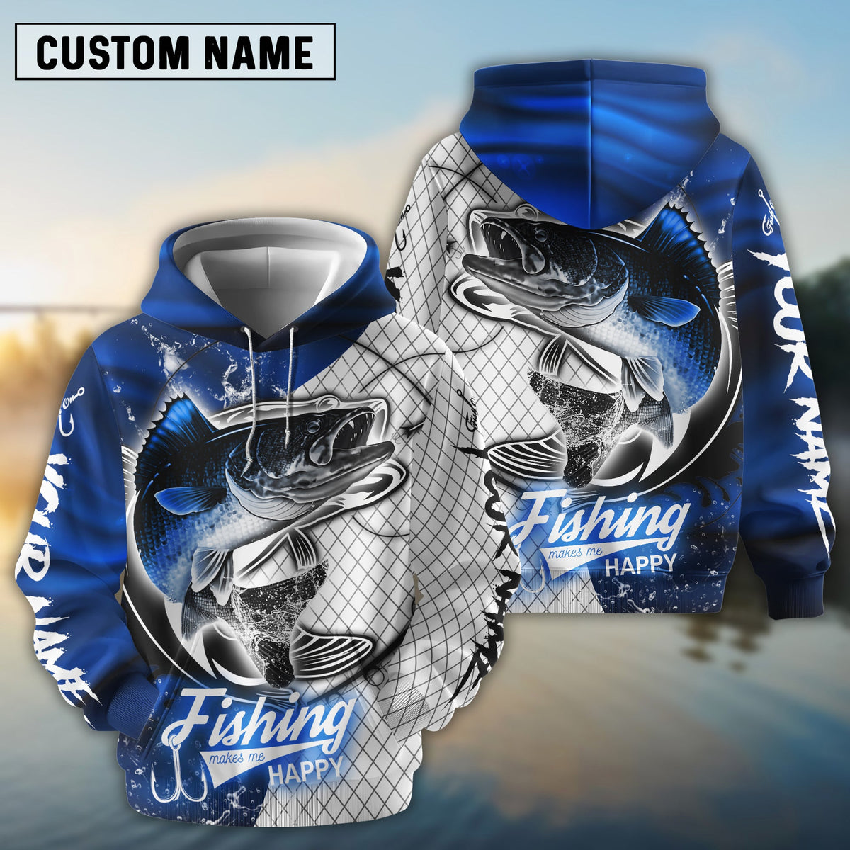 BlueJose Walleye Fishing Dark Blue Skin Sport Custom Name Windbreaker Jacket
