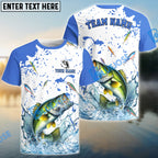 BlueJose Bass Fishing White Light Blue Custom Name & Team Name 3D Shirts