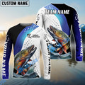 BlueJose Trout Fishing Sun Protection Jersey Blue Camo Pattern Personalized Name Shirt