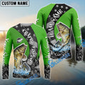 BlueJose Crappie Fishing American Flag Green Stars Custom Name & Team Name 3D Shirts