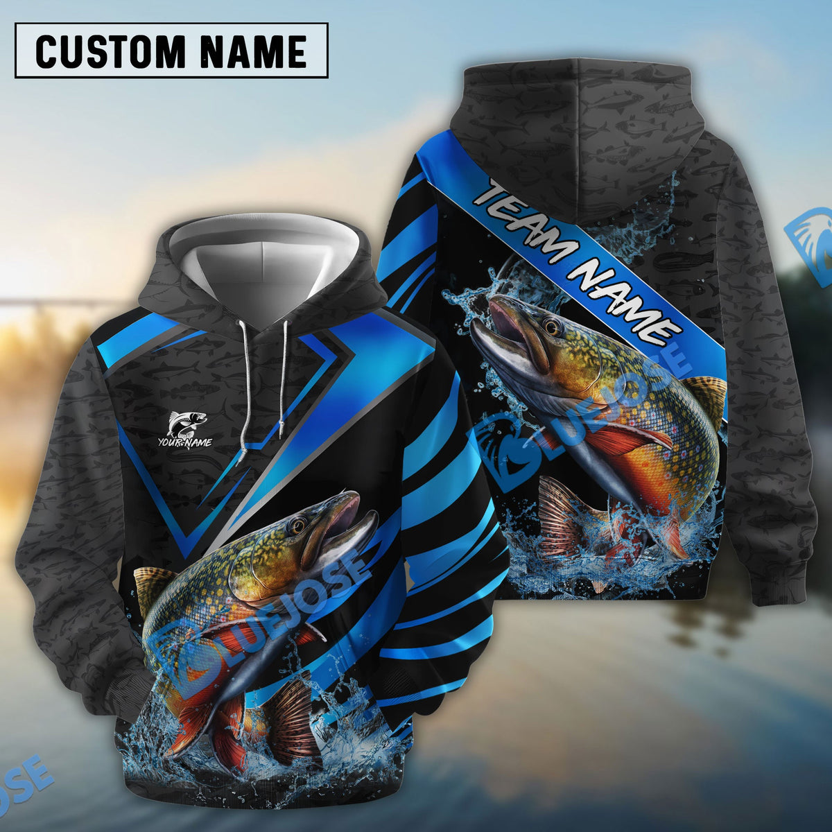 BlueJose Trout Fishing Premium Fish Pattern Name & Team Name 3D Shirts