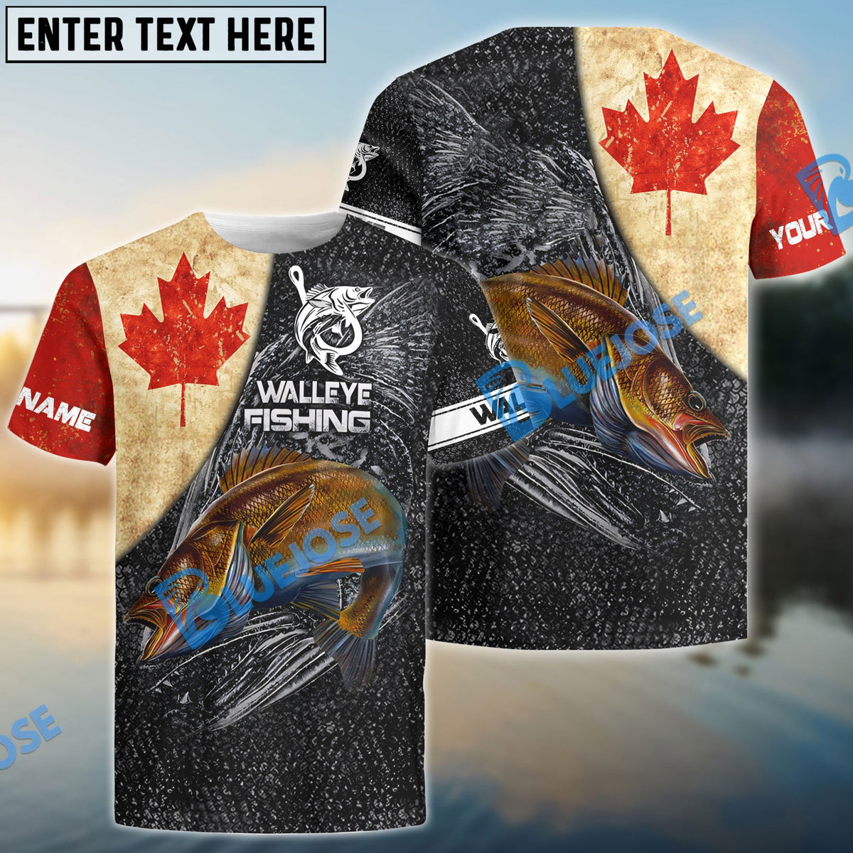 BlueJose Vintage Canadian Flag Walleye Fishing Custom Long Sleeve Performance Fishing Shirts