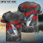 BlueJose Salmon Fishing Red Gray Blur Custom Name & Team Name 3D Shirts