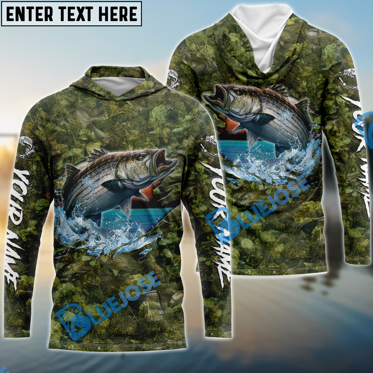BlueJose Stripe Bass Fishing Camouflage Custom Name Shirts