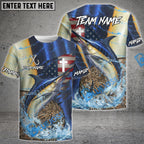 BlueJose Marlin Fishing American Flag Camo Cross Skin Custom Name & Team Name 3D Shirts