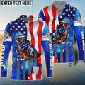 BlueJose Bass Fishing American Flag Patriotic Customize Name Fishing Shirt