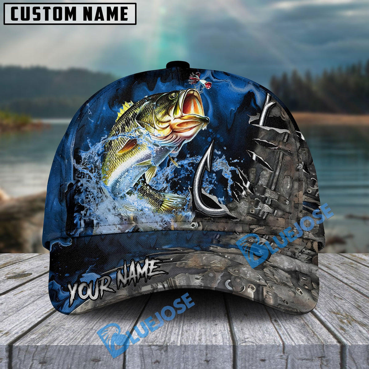BlueJose Fishing Splash Water Hook Jacket Camo Personalized Name Classic 3D Cap Personalized Cap (13 Breeds)