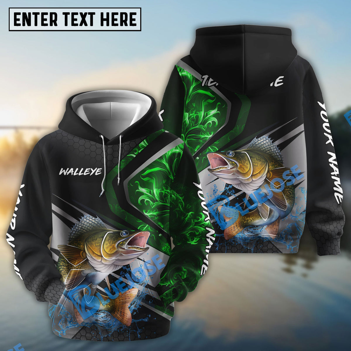 BlueJose Walleye Fishing Smoke Premium Custom Name & Team Name 3D Shirts (2 Colors)