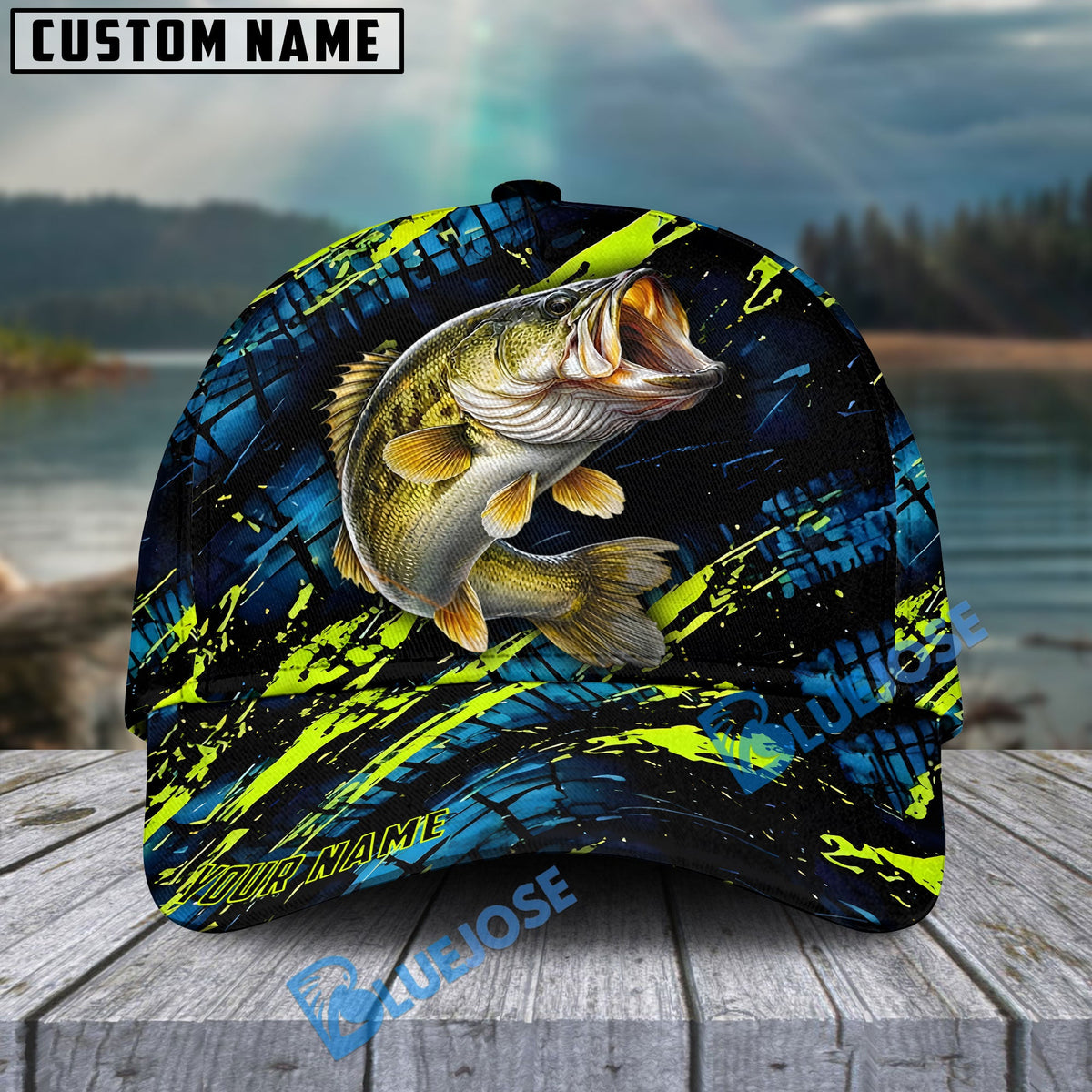 BlueJose Fishing Neon Splash Angler Hat Personalized Name Classic 3D Cap Personalized Cap (13 Breeds)