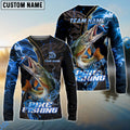BlueJose Pike Fishing Blue Flame Smoke Line Premium Style Sport Custom Name & Team Name 3D Shirts
