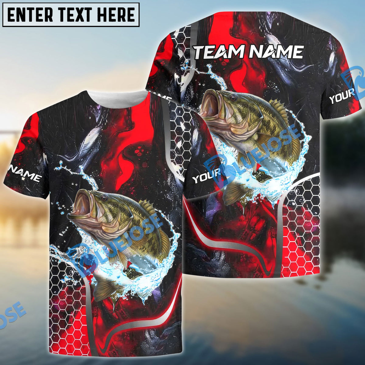 BlueJose Bass Fishing Red Thunder Custom Name & Team Name 3D Shirts