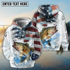 BlueJose Bass Fishing Patriotic Water Splash Theme Custom Name & Team Name 3D Shirts