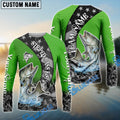 BlueJose Striped Bass Fishing American Flag Green Stars Custom Name & Team Name 3D Shirts