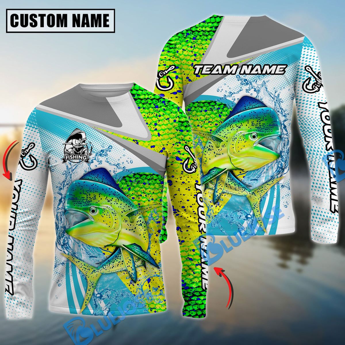 BlueJose Mahi-Mahi Fishing Blue Water Sport Custom Name & Team Name 3D Shirts