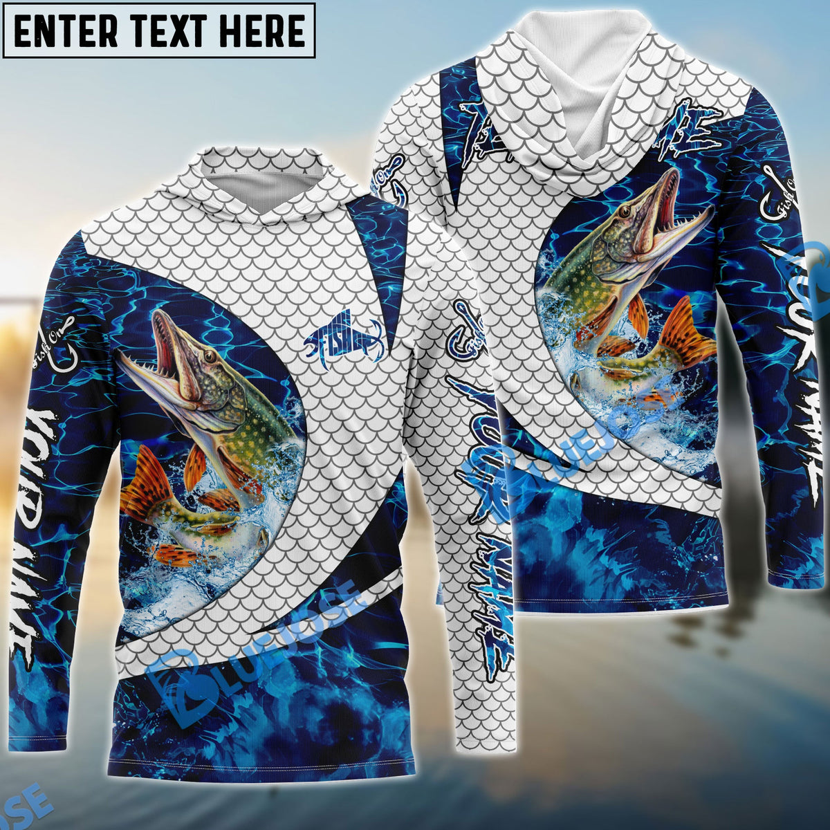 BlueJose Pike Fishing Blue Wave Dynamic Sport Design Custom Name & Team Name 3D Shirts