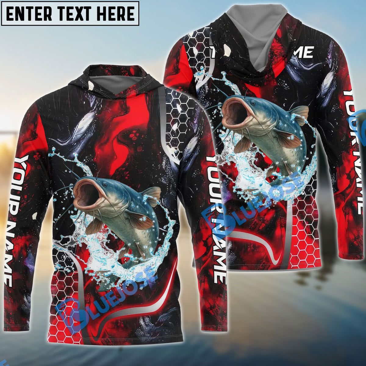 BlueJose Catfish Fishing Red Thunder Custom Name & Team Name 3D Shirts
