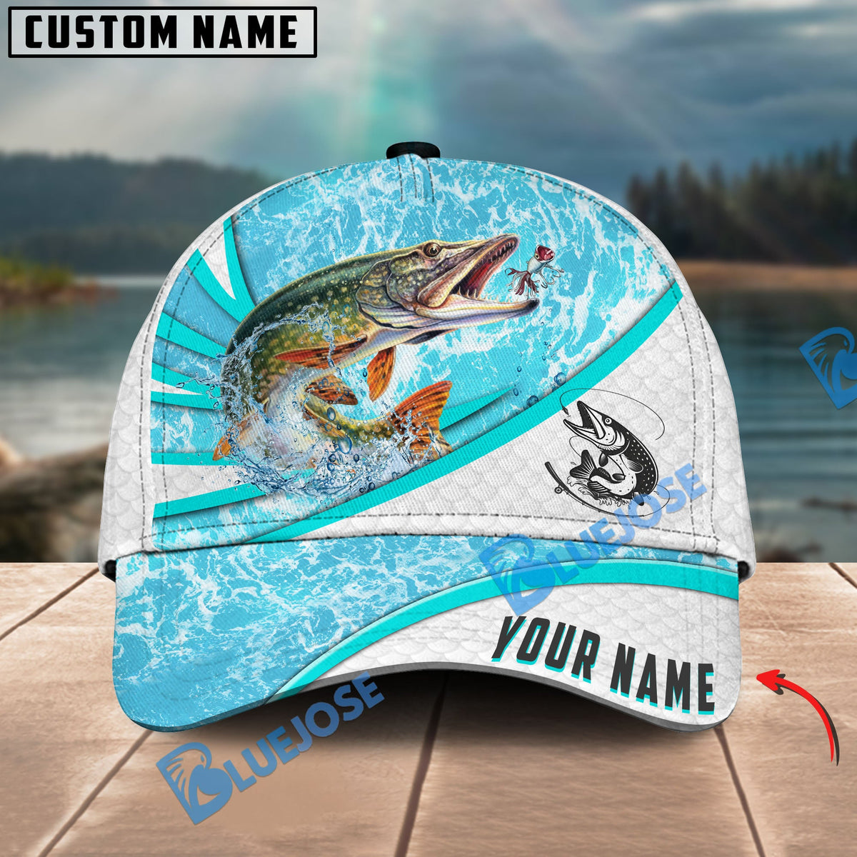 BlueJose Pike Fishing Water Tornado Personalized Cap
