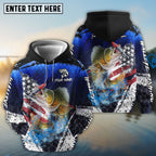 BlueJose Walleye Fishing Dark Blue Scratch American Flag scratch Sport Custom Name & Team Name 3D Shirts