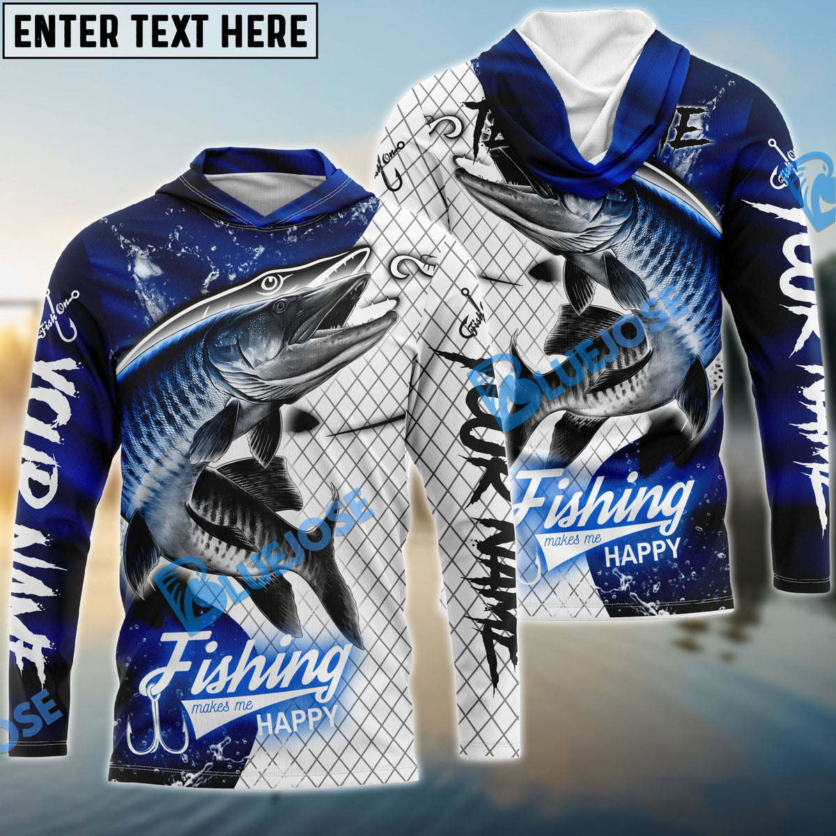 BlueJose Musky Fishing Dark Blue Skin Sport Custom Name & Team Name 3D Shirts