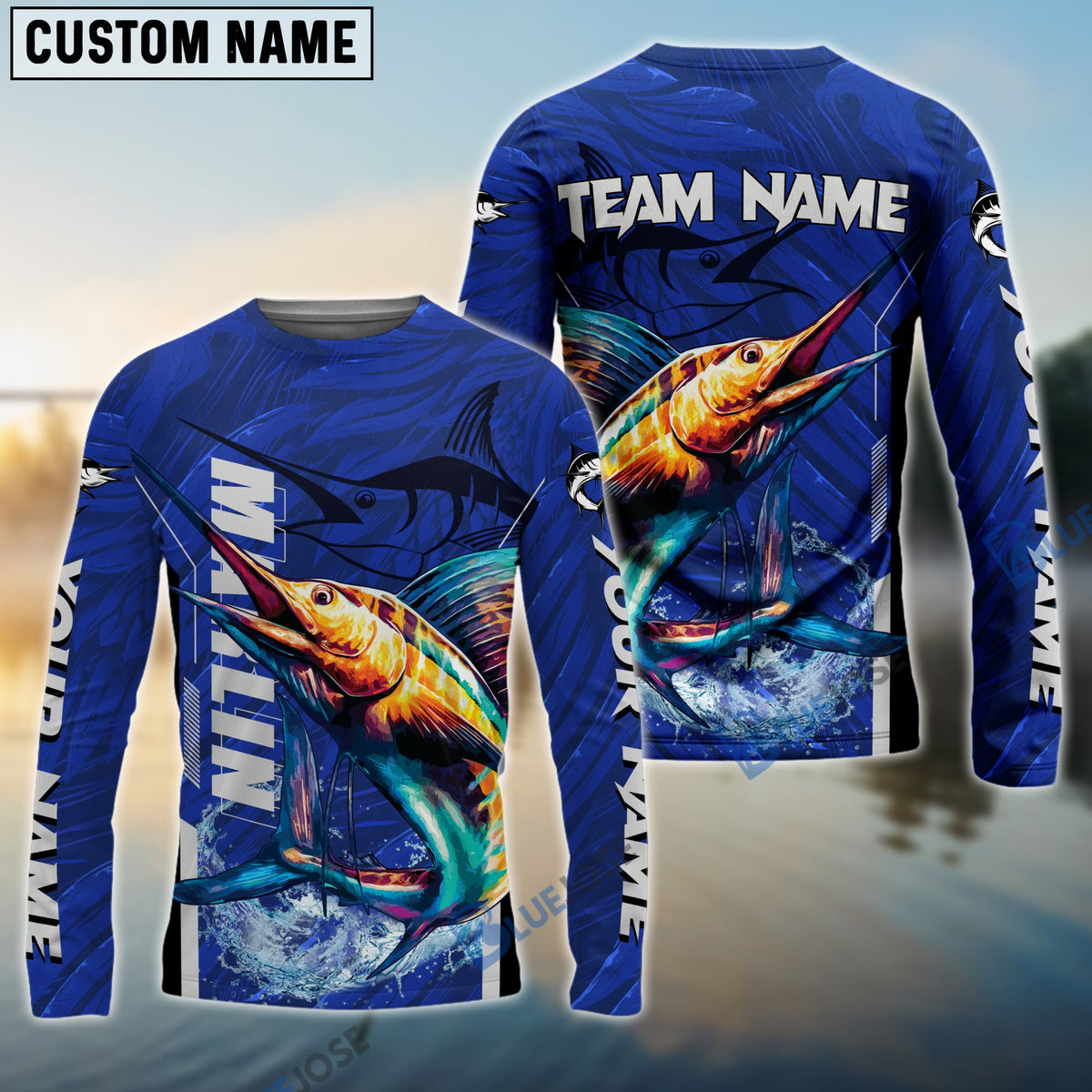 BlueJose Marlin Fishing Jersey Tournament Custom Name & Team Name 3D Shirts