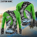 BlueJose Salmon Fishing American Flag Green Stars Custom Name & Team Name 3D Shirts