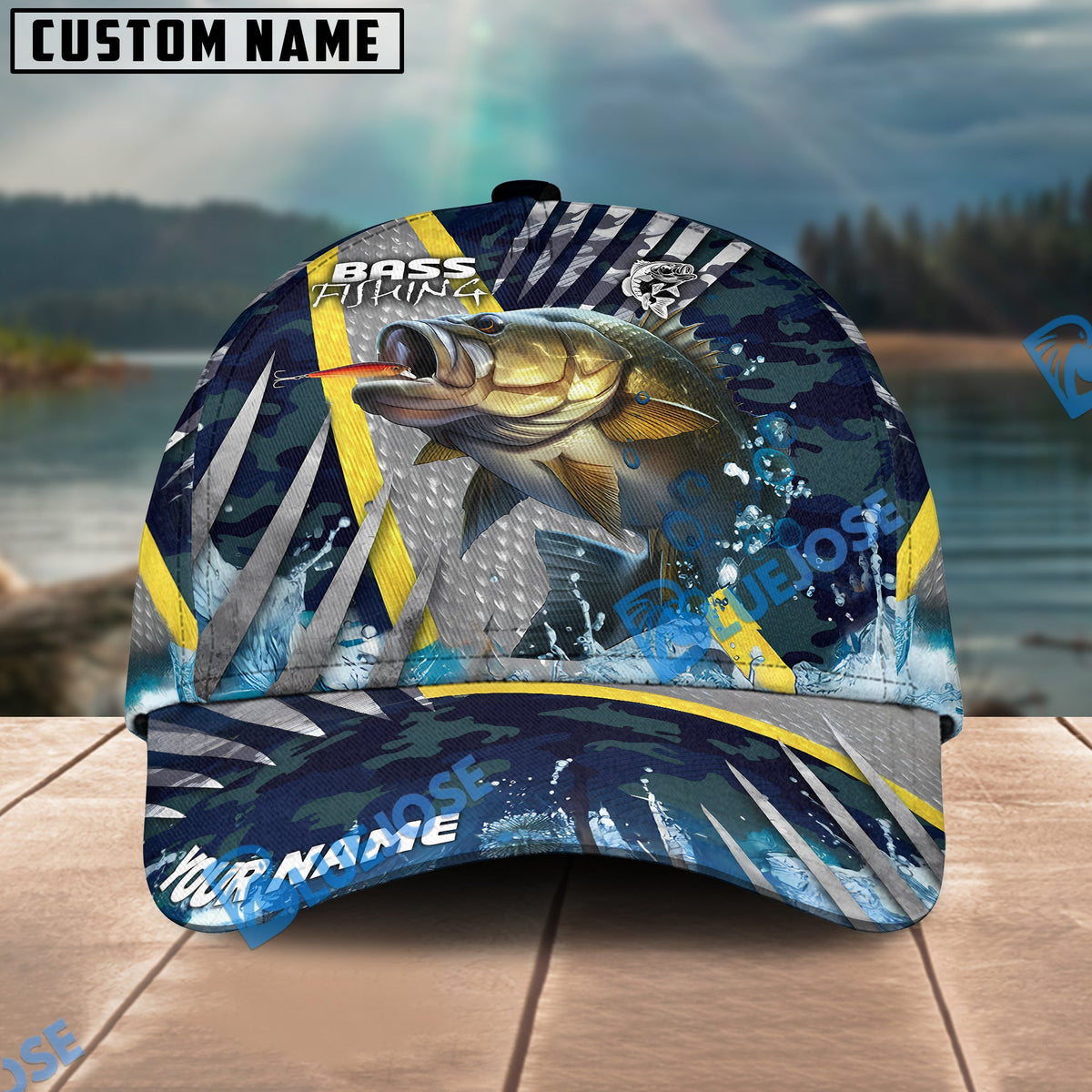 BlueJose Bass Fishing Cod Water Blue Personalized Cap