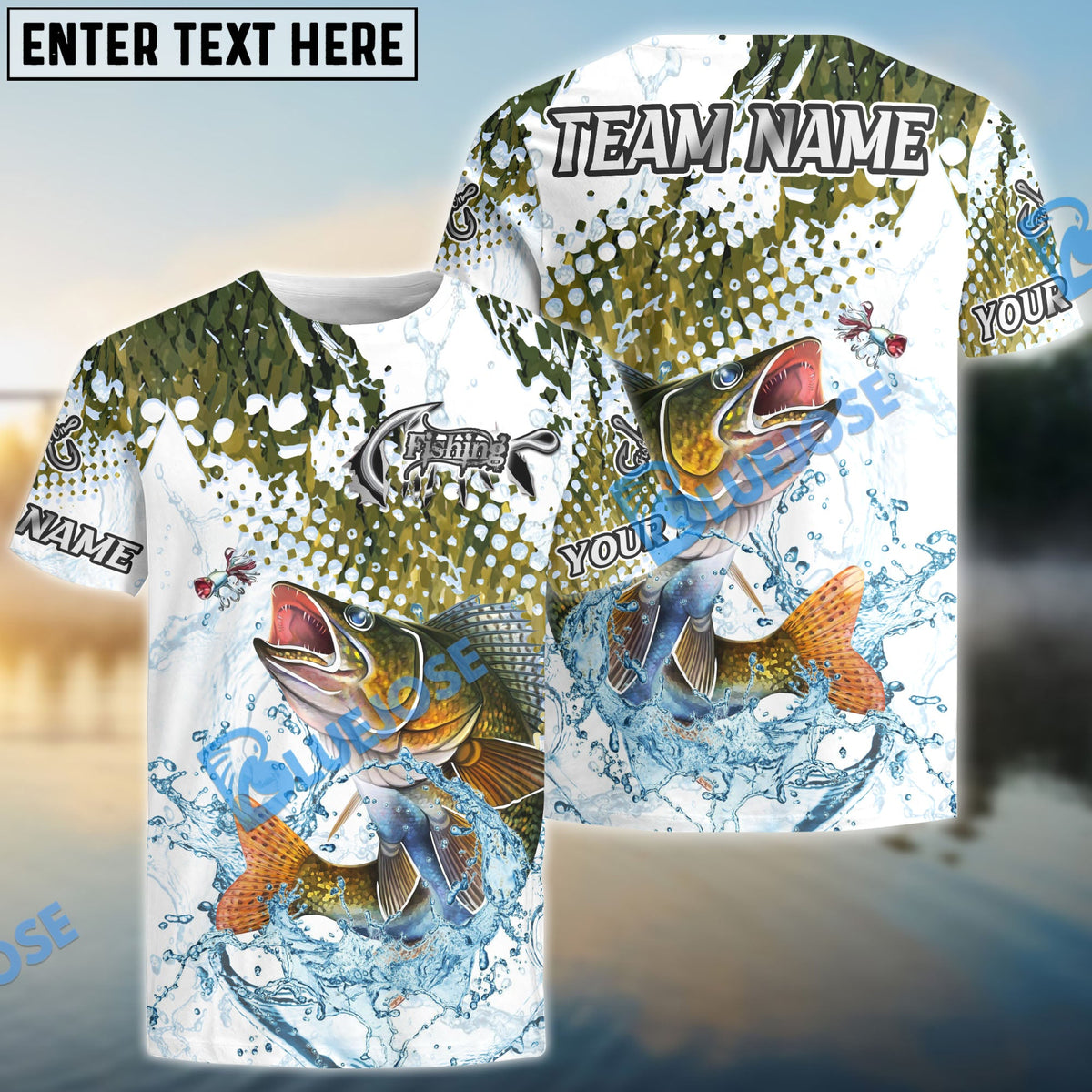 BlueJose Walleye Fishing Skin Clean Sport Style Custom Name & Team Name 3D Shirts