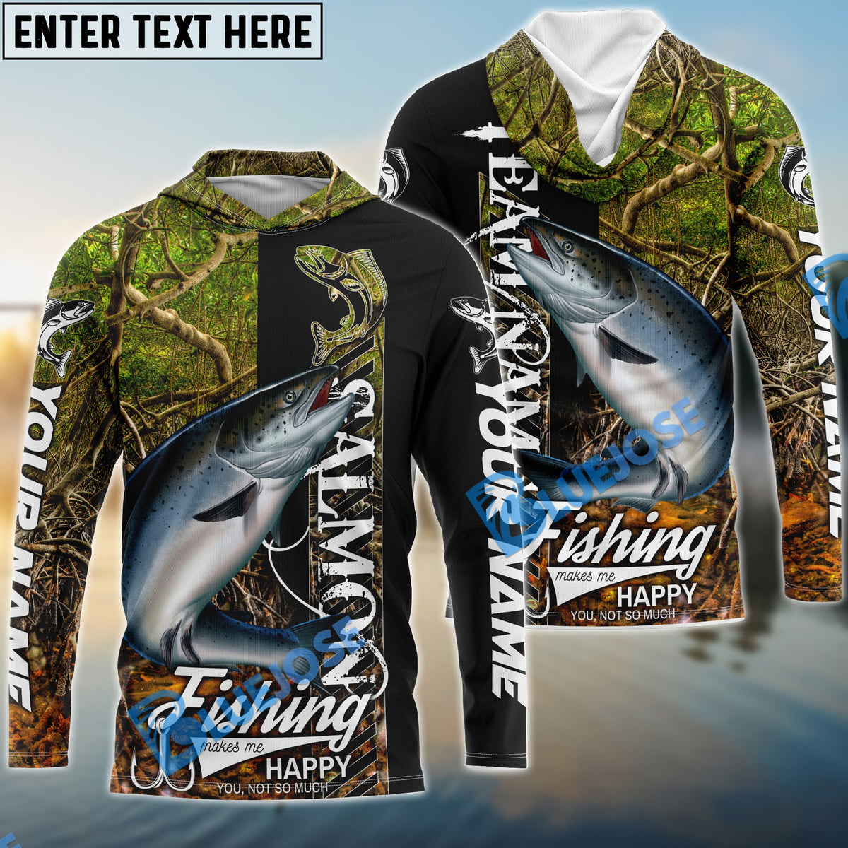 BlueJose Salmon Fishing Jungle Camo Custom Name & Team Name 3D Shirts