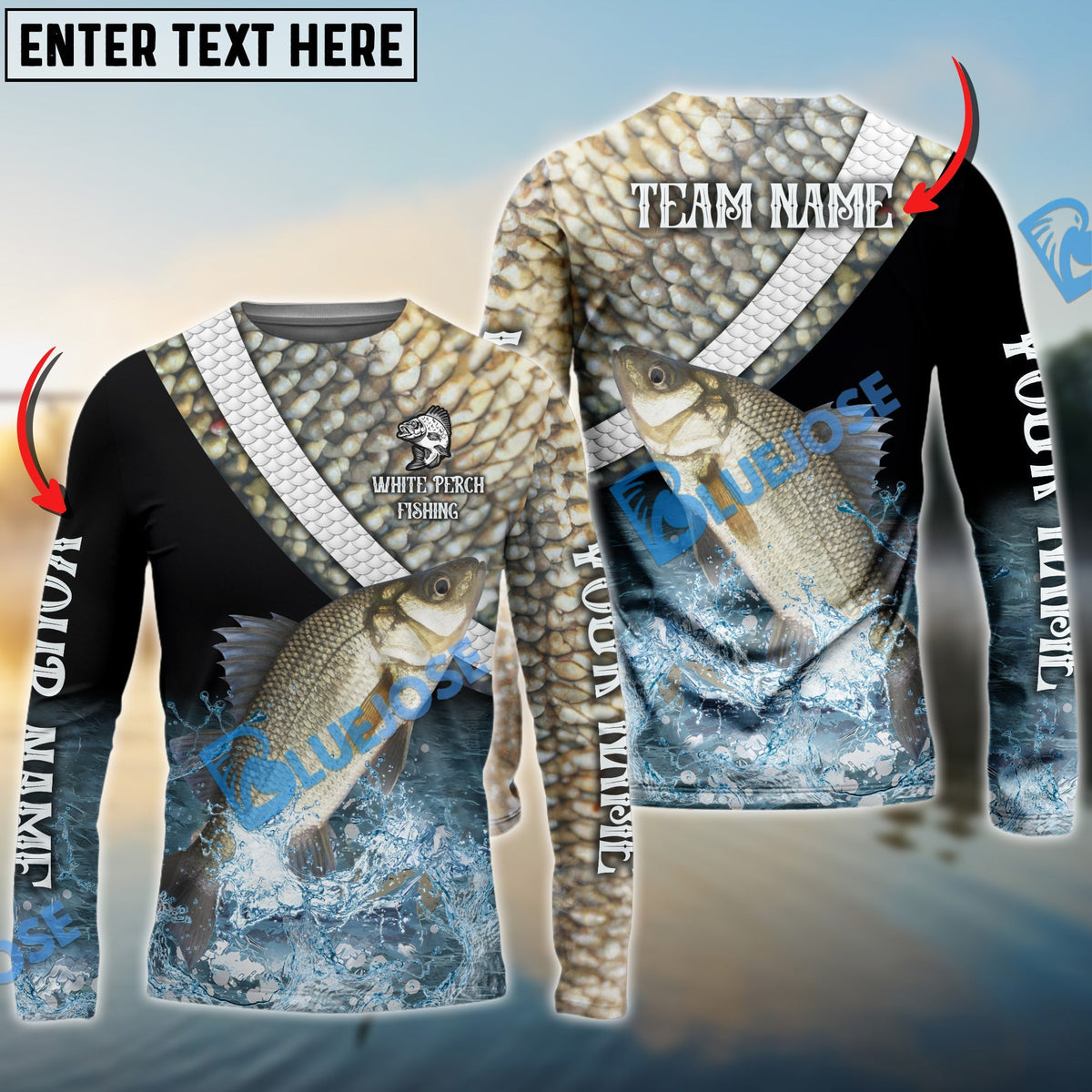 BlueJose White Perch Fishing Skin Water Custom Name & Team Name 3D Shirts