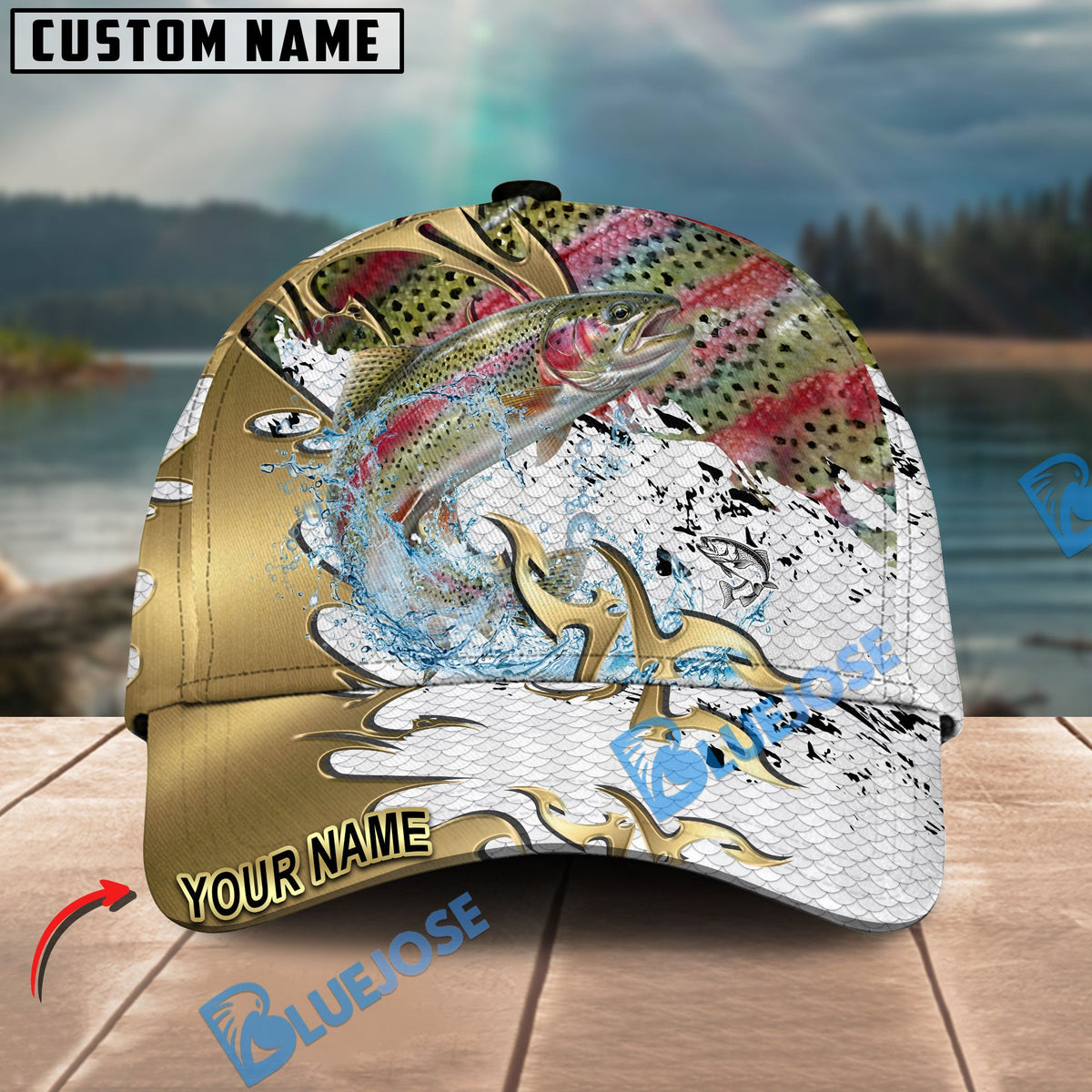 BlueJose Fishing Gold Scale Personalized Cap (13 Breeds)
