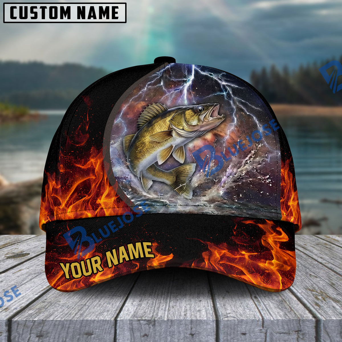 BlueJose Fishing Lightning Fire Thunder Personalized Cap (13 Breeds)