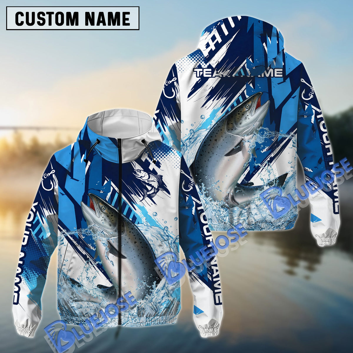 BlueJose Salmon Fishing Technical Fish Scale Custom Name & Team Name 3D Shirts