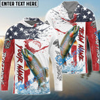 BlueJose Trout Fishing American Flag Red Blue Seawave Custom Name & Team Name 3D Shirts