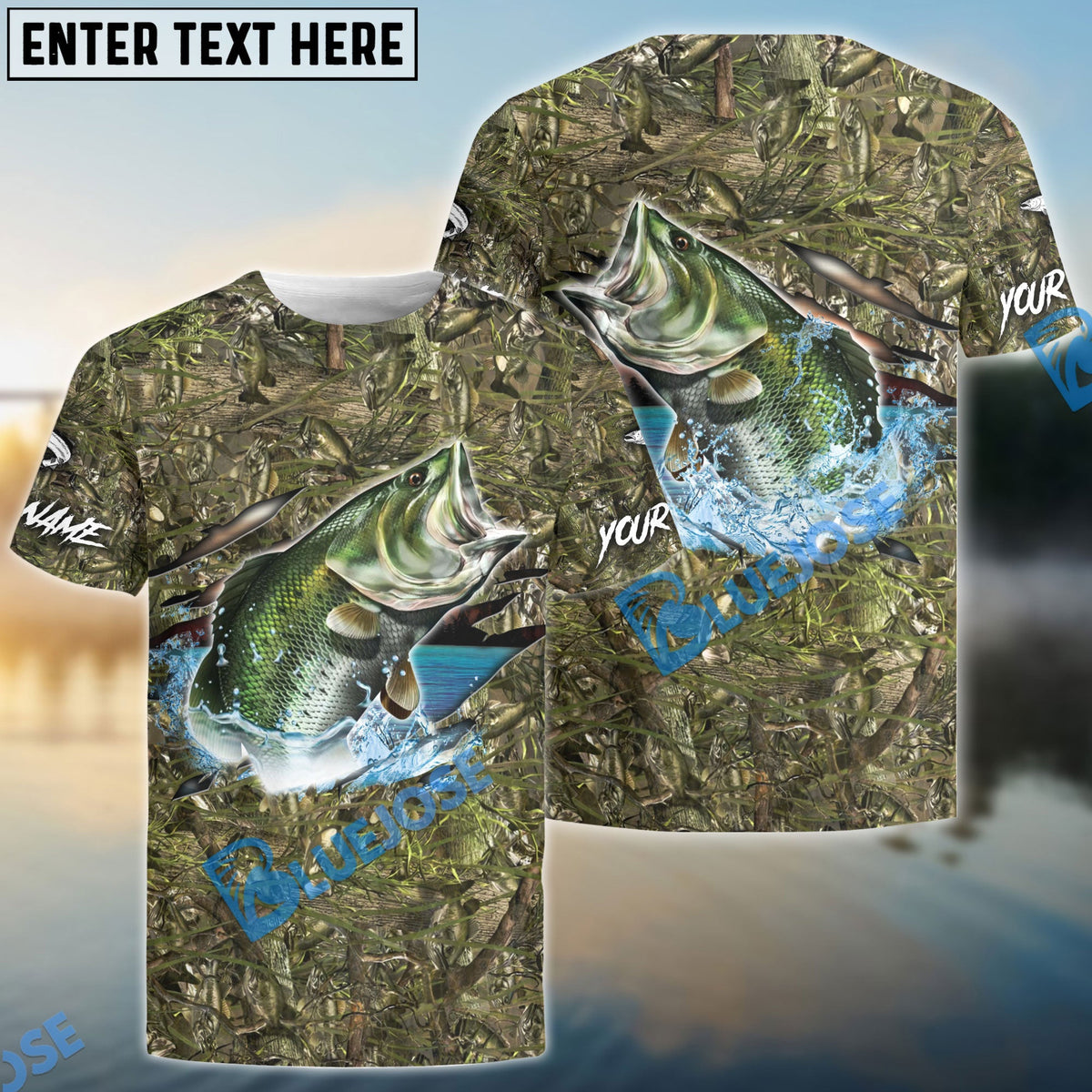 BlueJose Bass Fish Camouflage Fishing Custom Name Shirts
