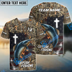 BlueJose Catfish Fishing Cross Camo Custom Name & Team Name 3D Shirts