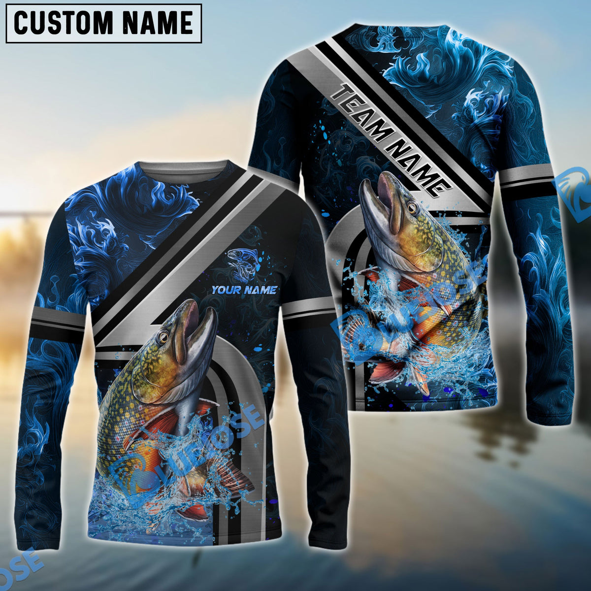 BlueJose Trout Fishing Ocean Wave Power Custom Name & Team Name 3D Shirts