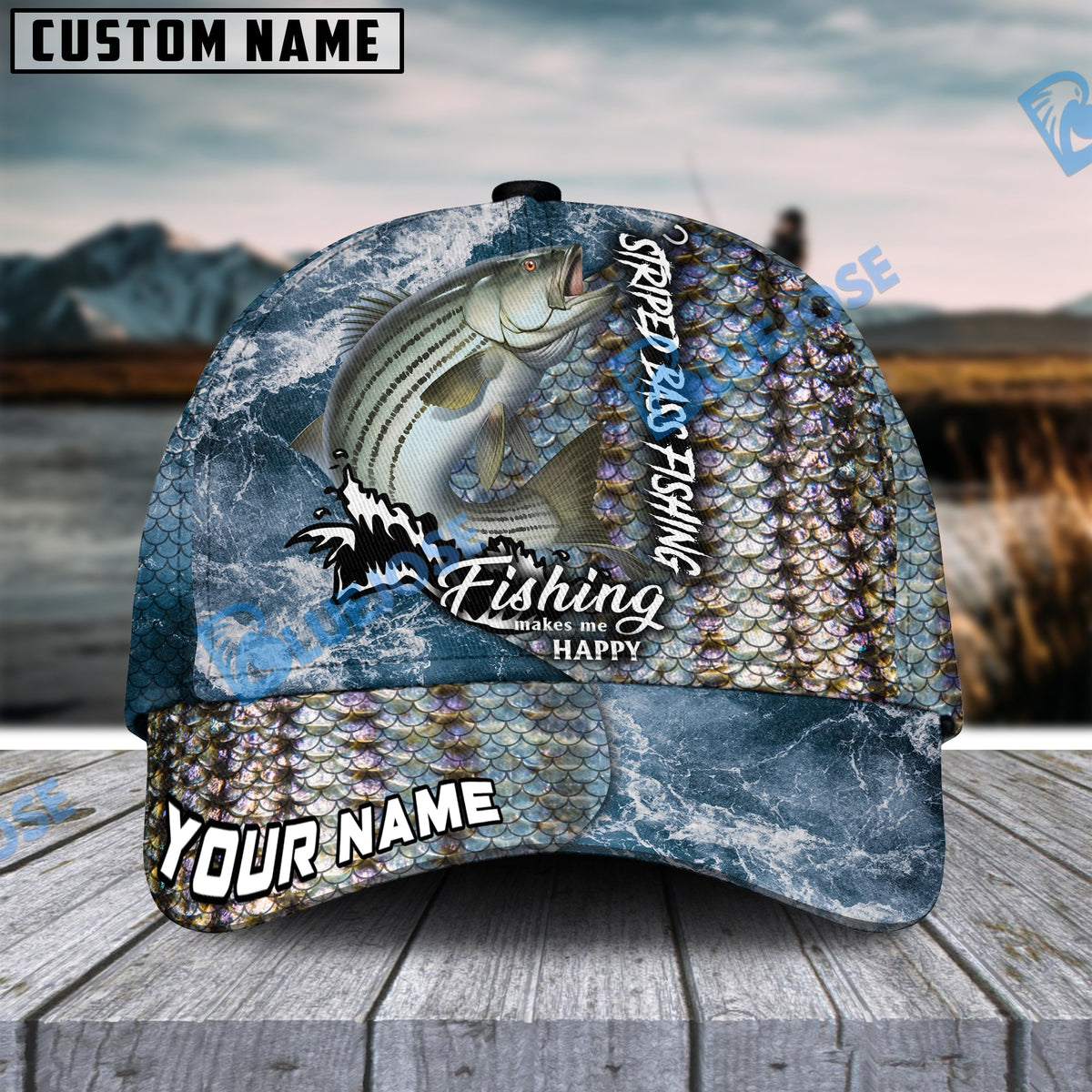 BlueJose Personalized Striped Bass Fishing Skin Seawave Classic Cap