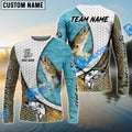 BlueJose Walleye Fishing White Skin Diagonal Custom Name & Team Name 3D Shirts