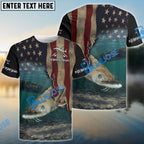 BlueJose Sturgeon Fishing 3D American Flag Patriotic Customize Name All Over Print Shirts