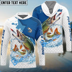 BlueJose Pike Fishing White Fin Blue Paint Sport Custom Name & Team Name 3D Shirts
