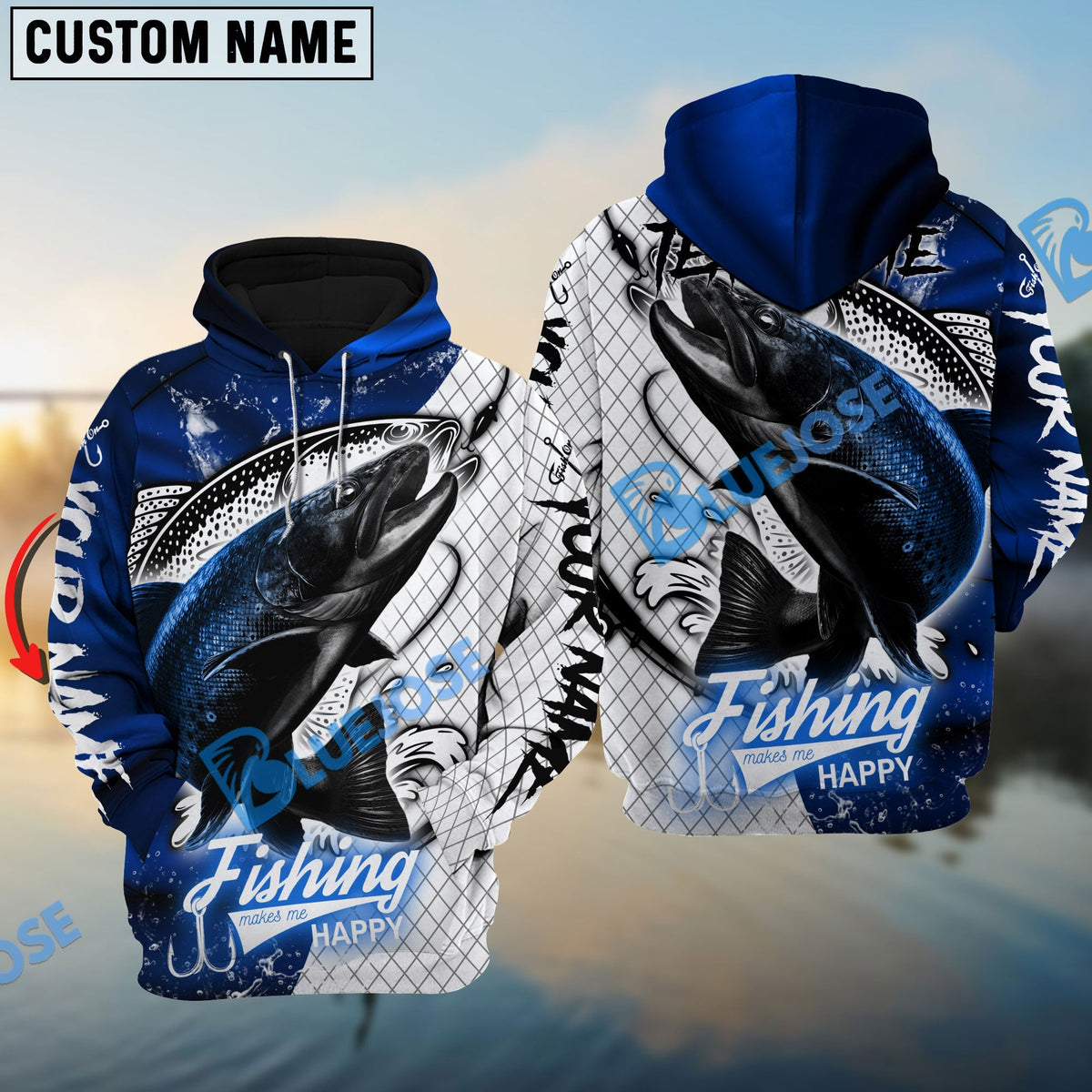 BlueJose Trout Fishing Dark Blue Skin Sport Custom Name & Team Name 3D Shirts