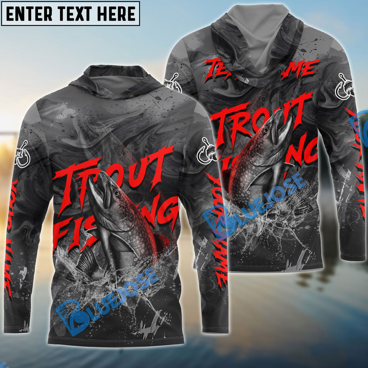 BlueJose Trout Fishing Red Gray Blur Custom Name & Team Name 3D Shirts