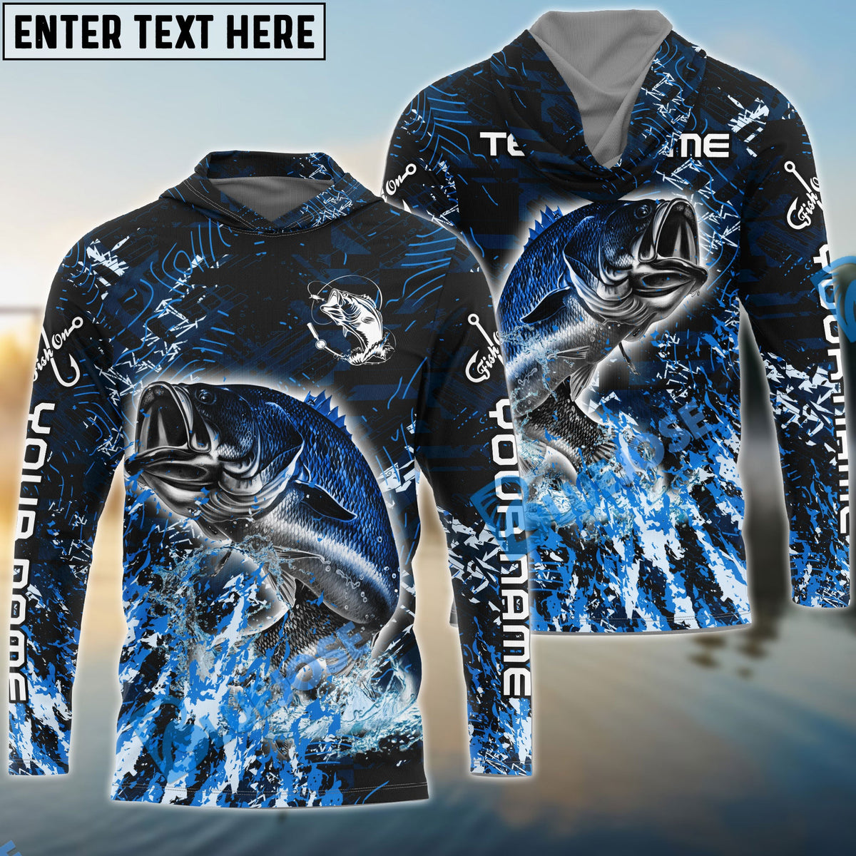 BlueJose Bass Fishing Dark Grunge Blue Custom Name & Team Name 3D Shirts