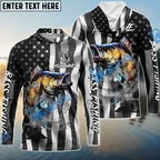 BlueJose Bass Fishing Black American Flag Sport Custom Name & Team Name 3D Shirts