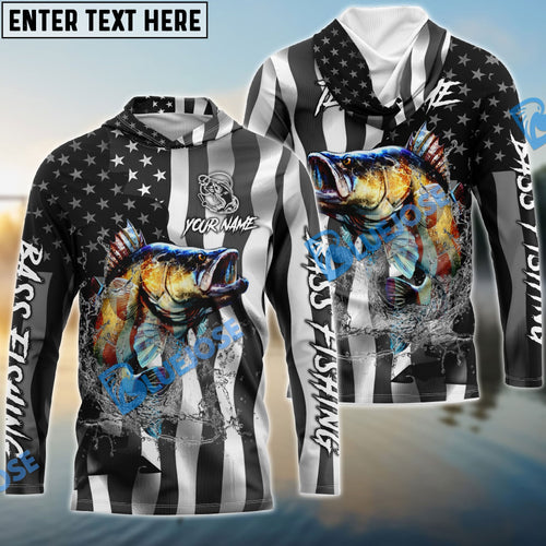 BlueJose Bass Fishing Black American Flag Sport Custom Name & Team Name 3D Shirts